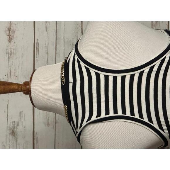 Vintage Cache black/white striped w/ gold chain detail racerback tank top Size M - Picture 6 of 7